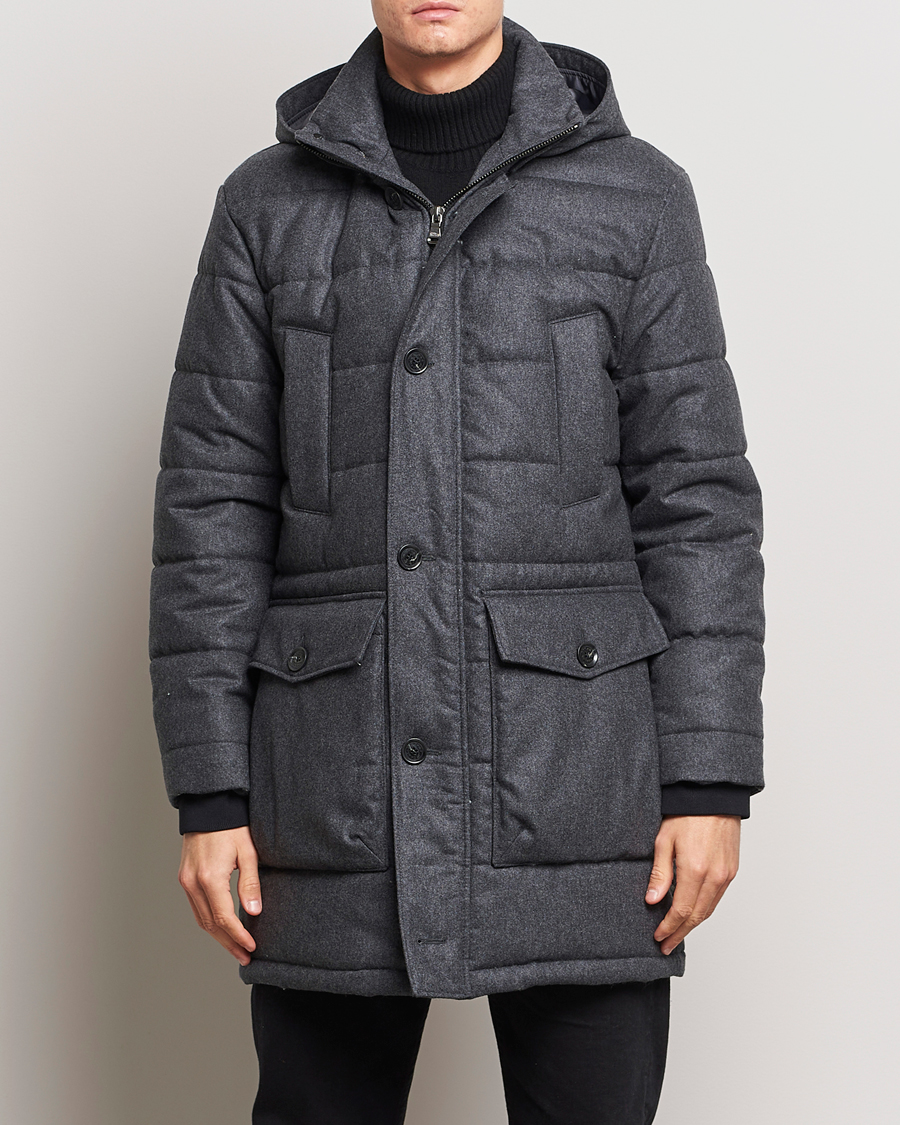 Herr | Jackor | Oscar Jacobson | Stormar Padded Wool Parka Grey Melange