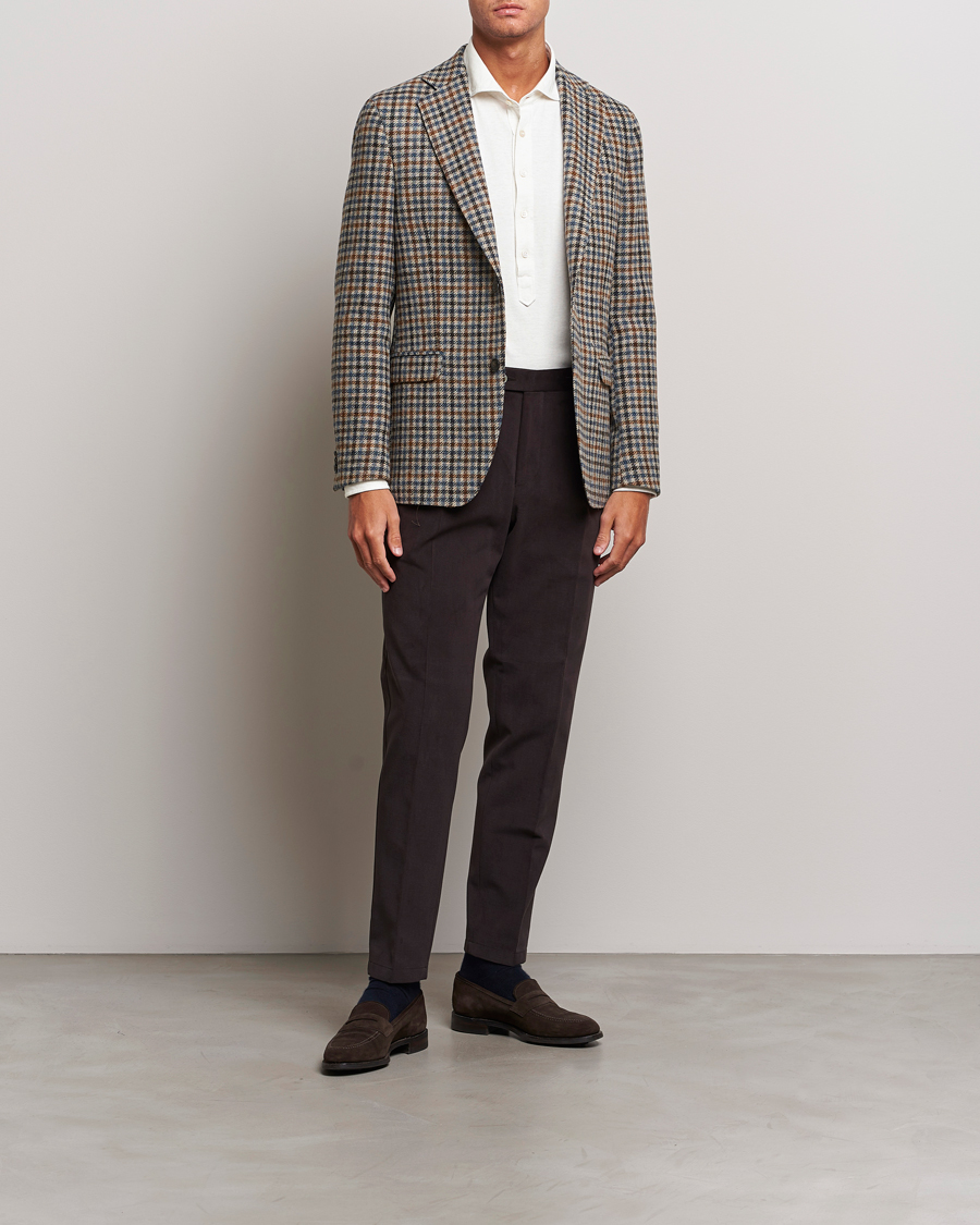 Herr | Kavajer | Oscar Jacobson | Fogerty Soft Small Checked Wool Blazer Blue/Brown