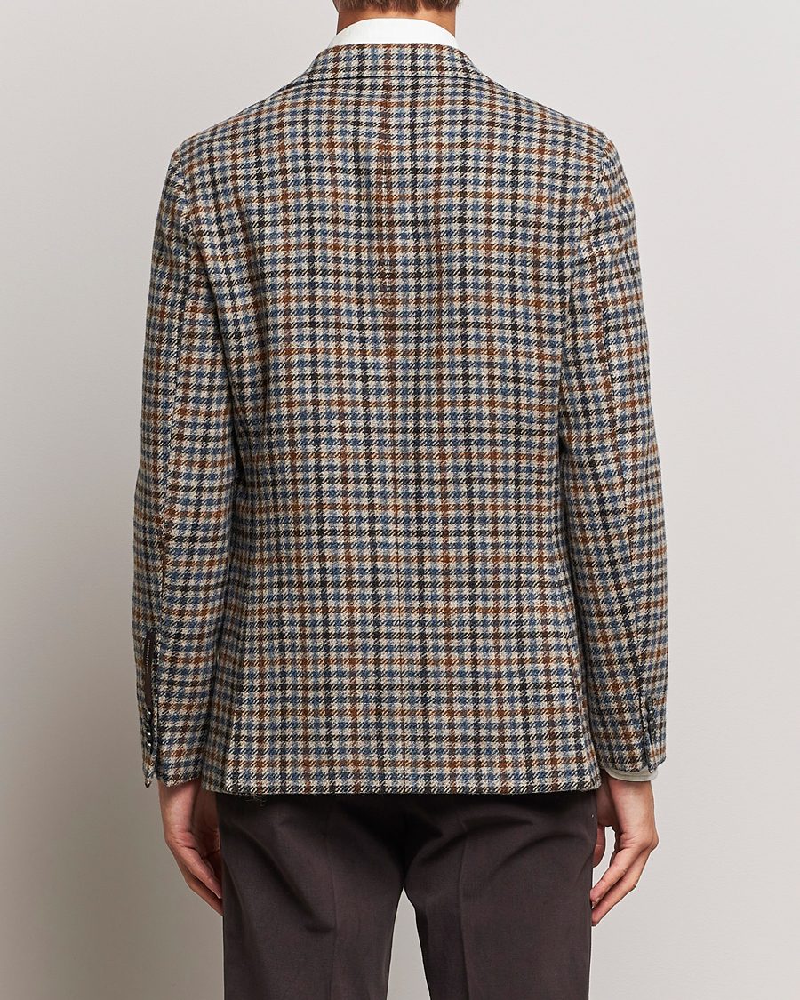 Herr | Kavajer | Oscar Jacobson | Fogerty Soft Small Checked Wool Blazer Blue/Brown