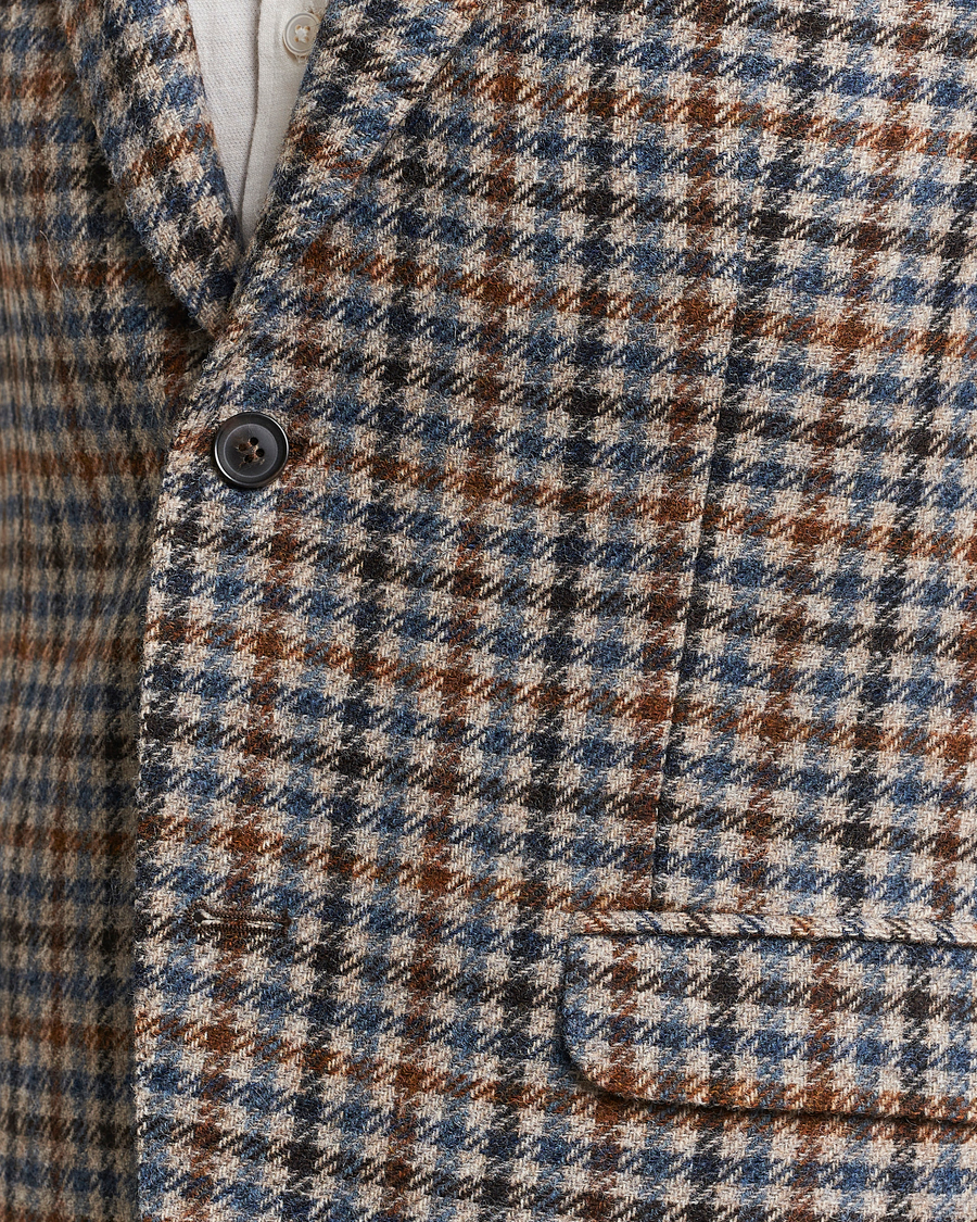 Herr | Kavajer | Oscar Jacobson | Fogerty Soft Small Checked Wool Blazer Blue/Brown