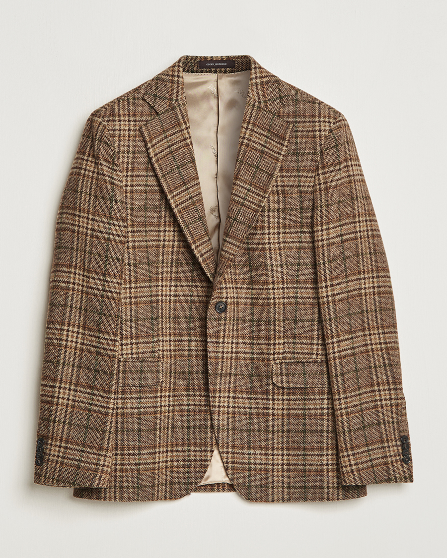 Herr | Kavajer | Oscar Jacobson | Fogerty Soft Checked Wool Blazer Brown