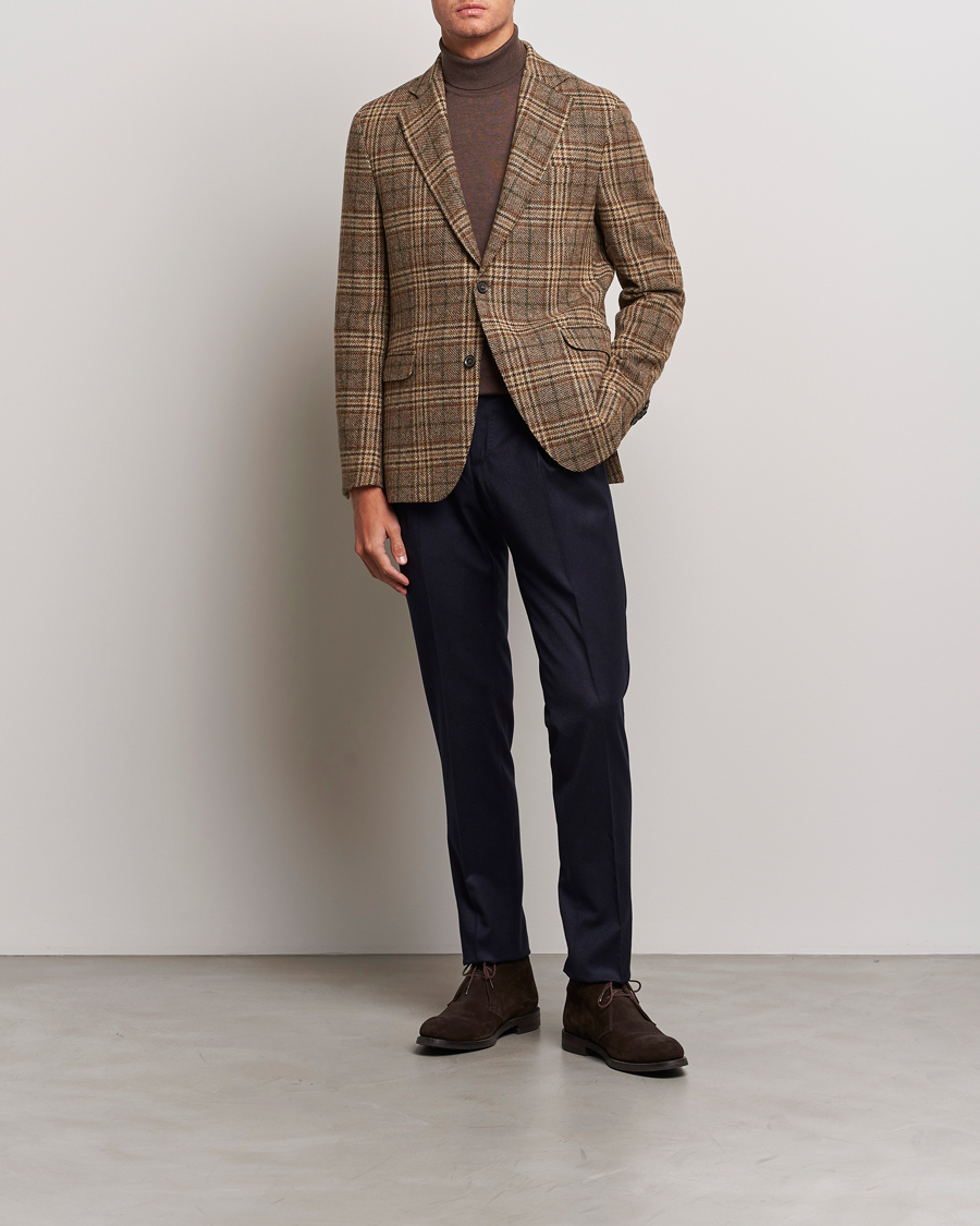 Herr | Kavajer | Oscar Jacobson | Fogerty Soft Checked Wool Blazer Brown