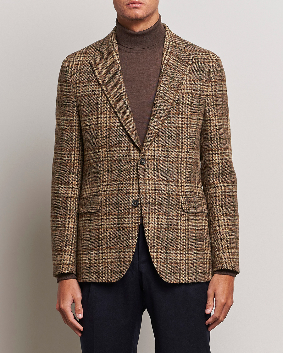 Herr | Kavajer | Oscar Jacobson | Fogerty Soft Checked Wool Blazer Brown
