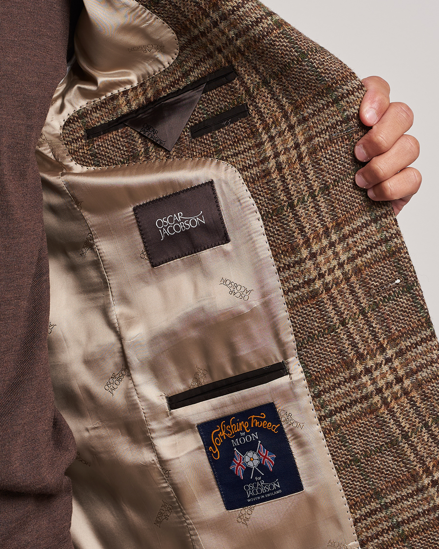 Herr | Kavajer | Oscar Jacobson | Fogerty Soft Checked Wool Blazer Brown