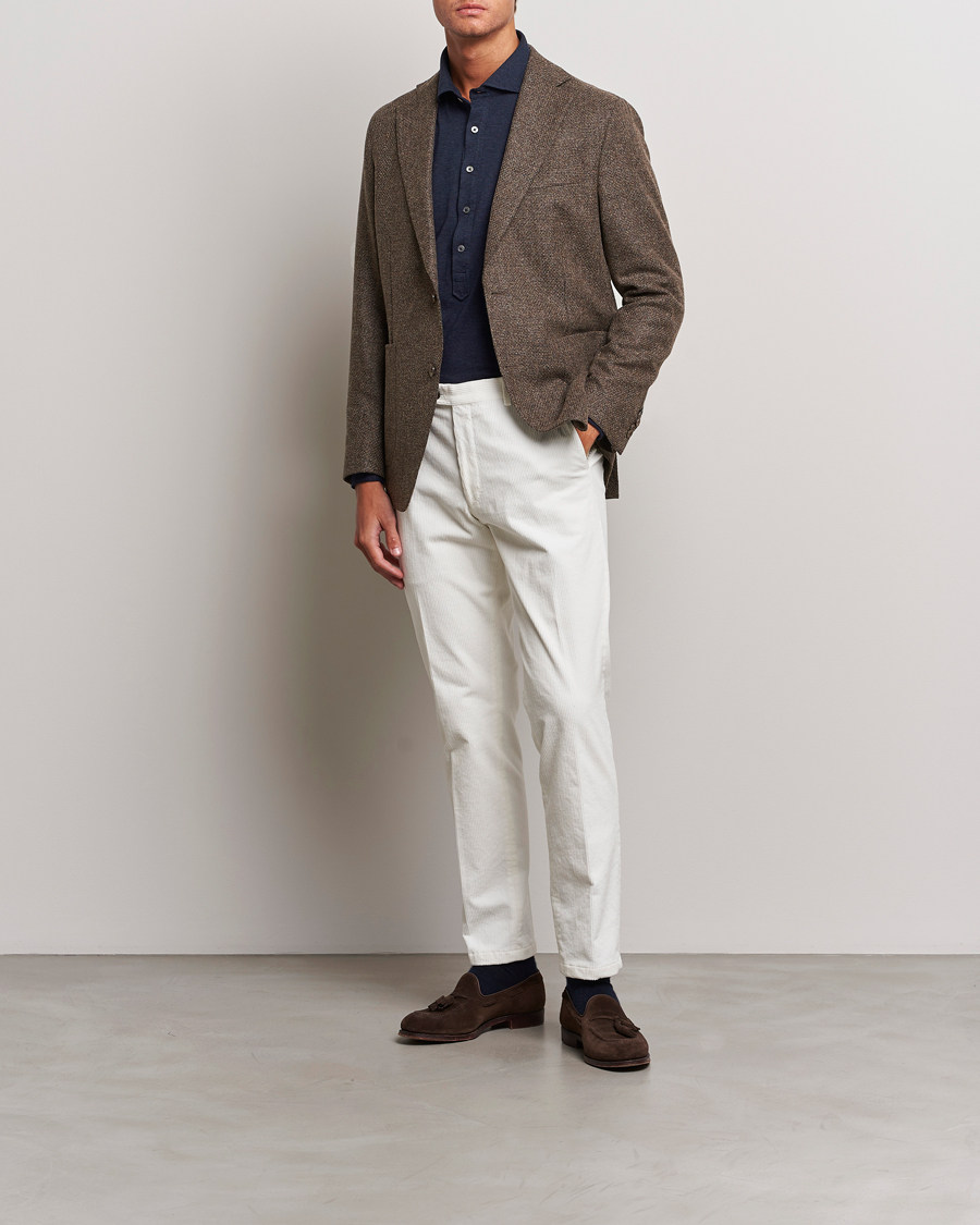 Herr | Kavajer | Oscar Jacobson | Ferry Patch Hopsack Wool/Cotton/Cashmere Blazer Brown