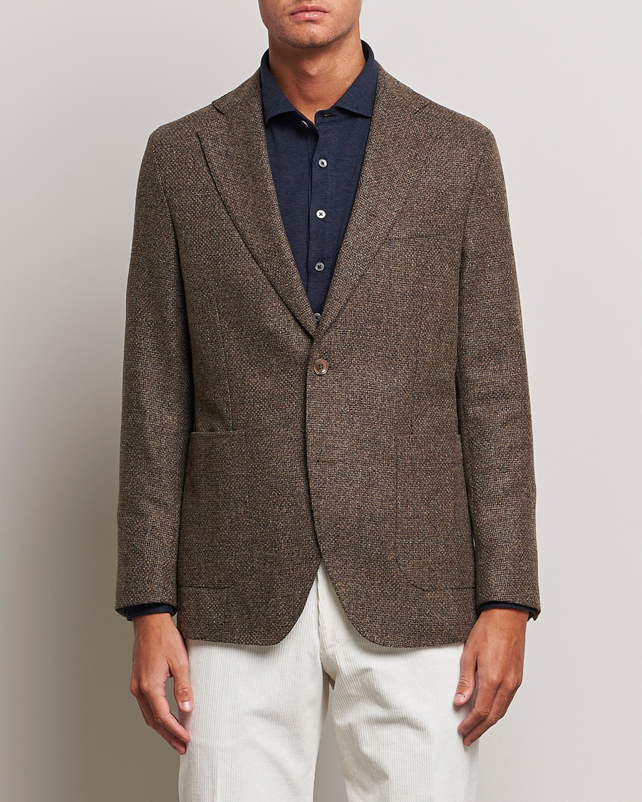 Herr | Kavajer | Oscar Jacobson | Ferry Patch Hopsack Wool/Cotton/Cashmere Blazer Brown