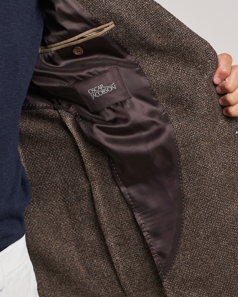 Herr | Kavajer | Oscar Jacobson | Ferry Patch Hopsack Wool/Cotton/Cashmere Blazer Brown