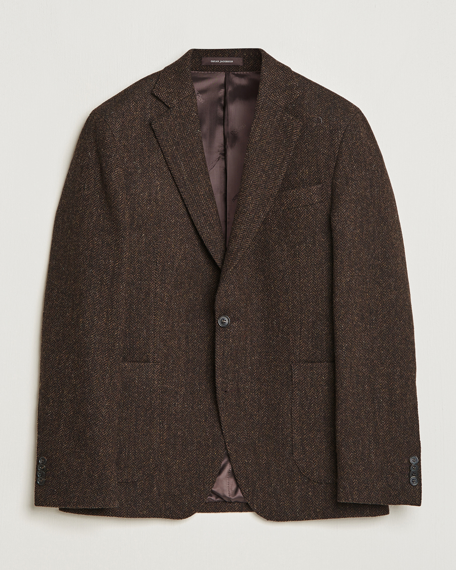 Herr | Kavajer | Oscar Jacobson | Fogerty Moon Herringbone Tweed Blazer Brown