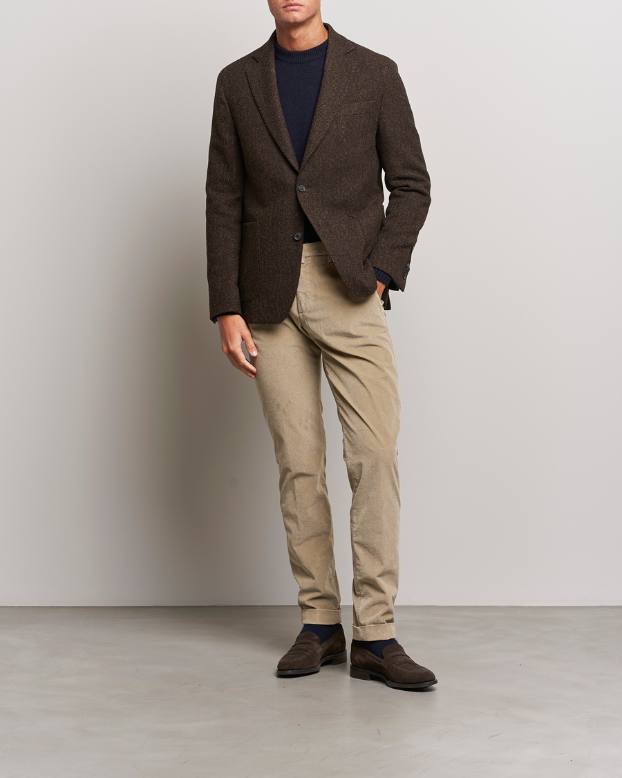 Herr | Kavajer | Oscar Jacobson | Fogerty Moon Herringbone Tweed Blazer Brown