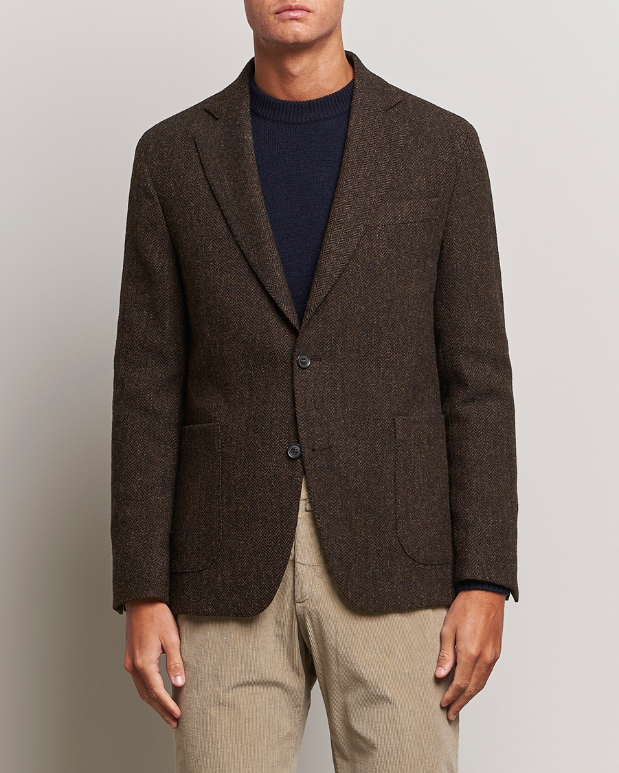 Herr | Kavajer | Oscar Jacobson | Fogerty Moon Herringbone Tweed Blazer Brown
