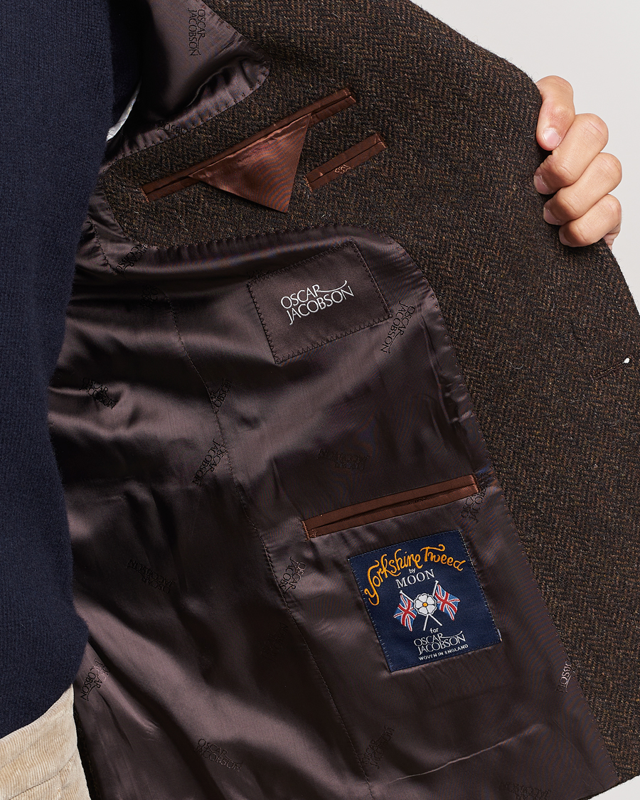 Herr | Kavajer | Oscar Jacobson | Fogerty Moon Herringbone Tweed Blazer Brown
