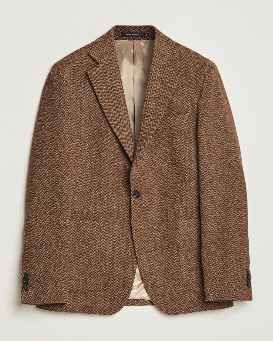 Herr | Kavajer | Oscar Jacobson | Fogerty Moon Herringbone Tweed Blazer Beige