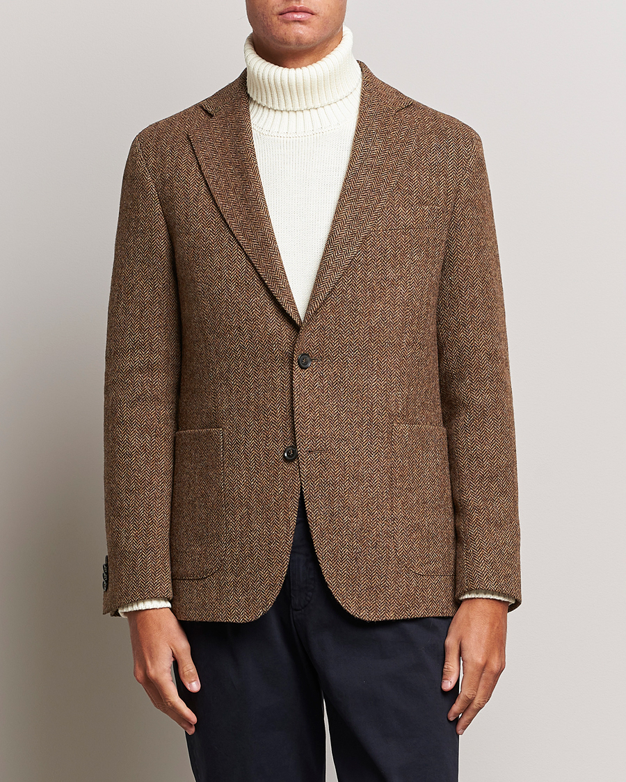 Herr | Kavajer | Oscar Jacobson | Fogerty Moon Herringbone Tweed Blazer Beige