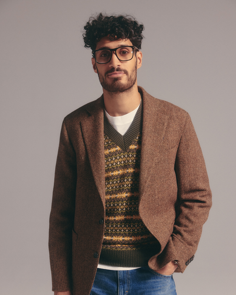 Herr | Kavajer | Oscar Jacobson | Fogerty Moon Herringbone Tweed Blazer Beige