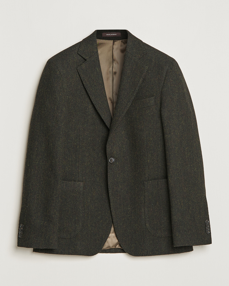 Herr | Kavajer | Oscar Jacobson | Fogerty Moon Herringbone Tweed Blazer Green