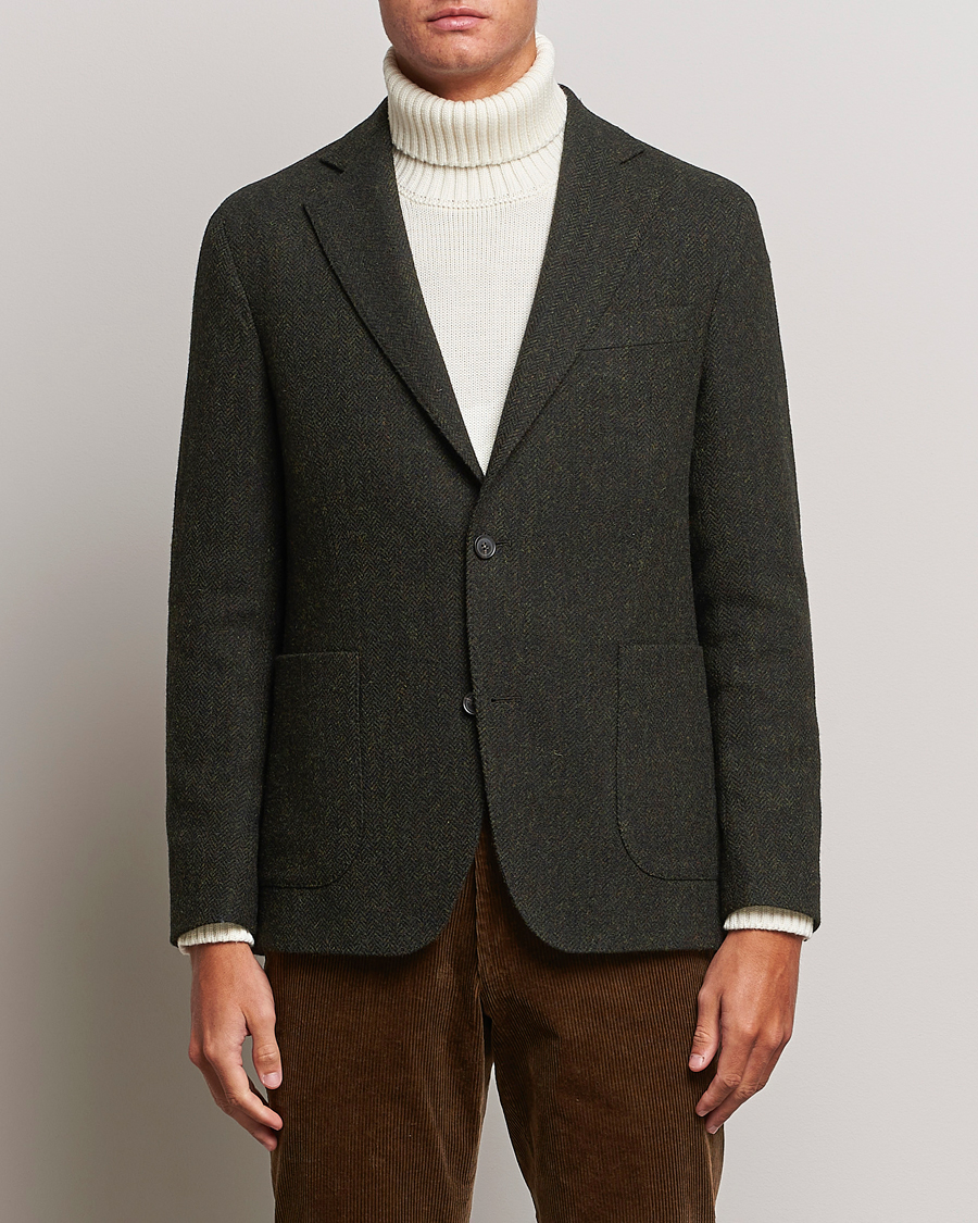 Herr | Kavajer | Oscar Jacobson | Fogerty Moon Herringbone Tweed Blazer Green