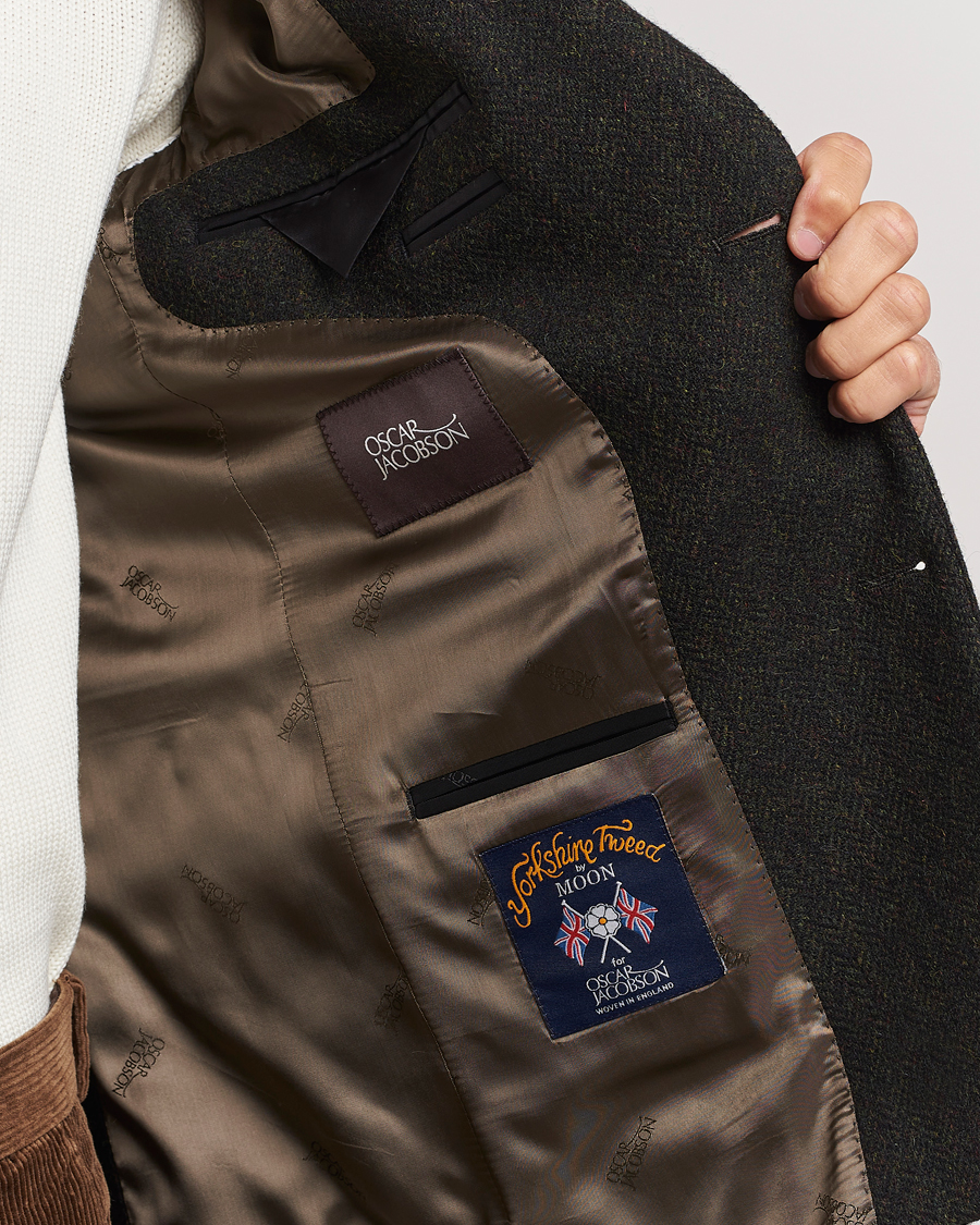 Herr | Kavajer | Oscar Jacobson | Fogerty Moon Herringbone Tweed Blazer Green