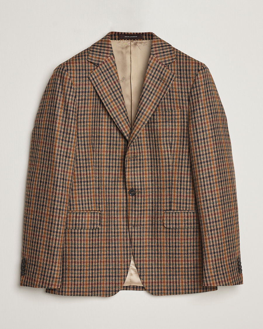 Herr | Kavajer | Oscar Jacobson | Eizer Houndstooth Wool/Cashmere Blazer Brown