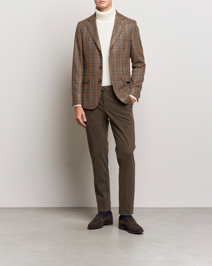 Herr | Kavajer | Oscar Jacobson | Eizer Houndstooth Wool/Cashmere Blazer Brown