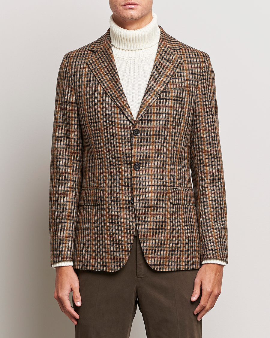 Herr | Kavajer | Oscar Jacobson | Eizer Houndstooth Wool/Cashmere Blazer Brown