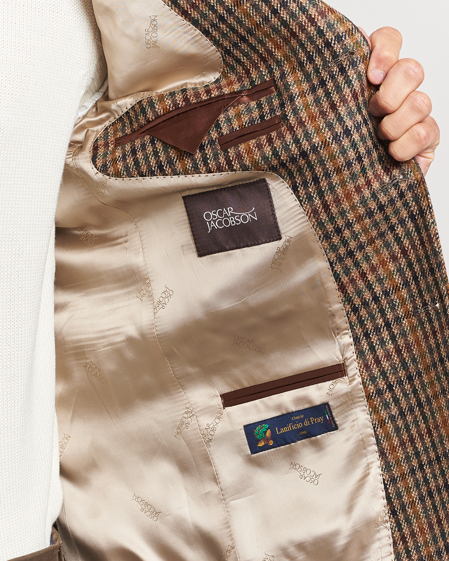 Herr | Kavajer | Oscar Jacobson | Eizer Houndstooth Wool/Cashmere Blazer Brown