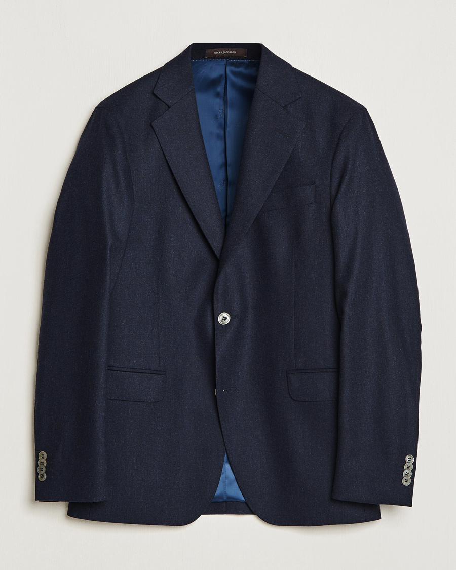 Herr | Kavajer | Oscar Jacobson | Ego Wool Flannel Blazer Navy Melange
