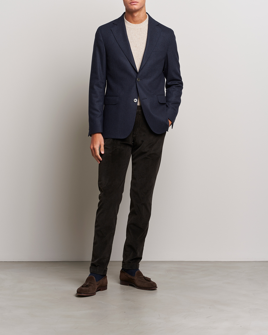 Herr | Kavajer | Oscar Jacobson | Ego Wool Flannel Blazer Navy Melange