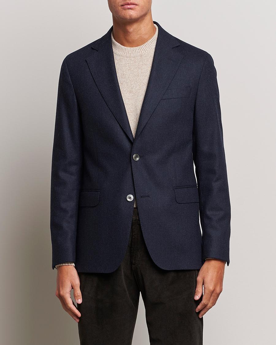Herr | Ullkavajer | Oscar Jacobson | Ego Wool Flannel Blazer Navy Melange