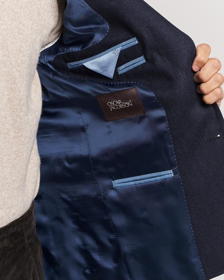 Herr | Kavajer | Oscar Jacobson | Ego Wool Flannel Blazer Navy Melange