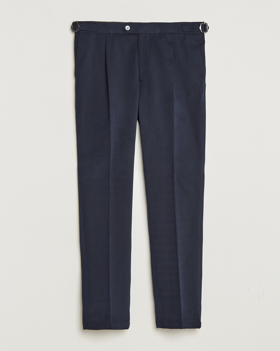 Herr | Byxor | Oscar Jacobson | Delon Brushed Cotton Trousers Navy