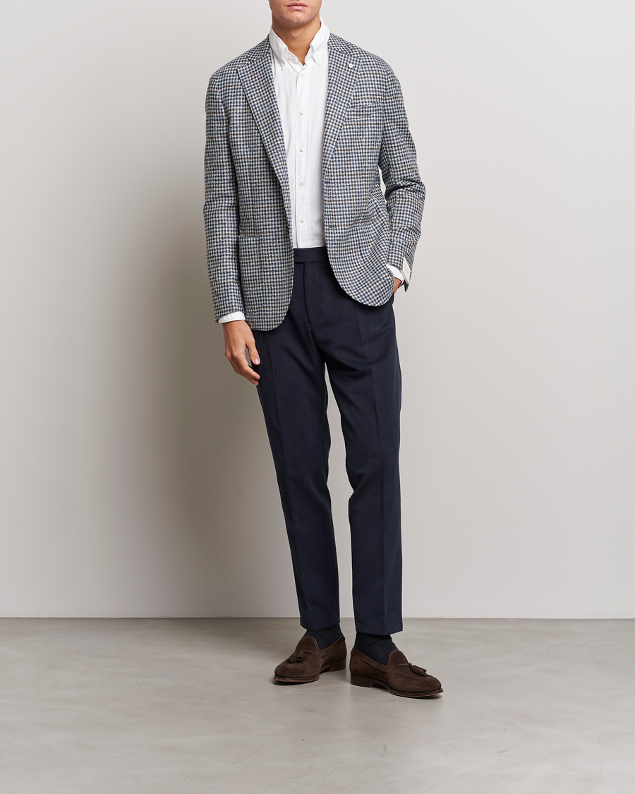 Herr | Byxor | Oscar Jacobson | Delon Brushed Cotton Trousers Navy