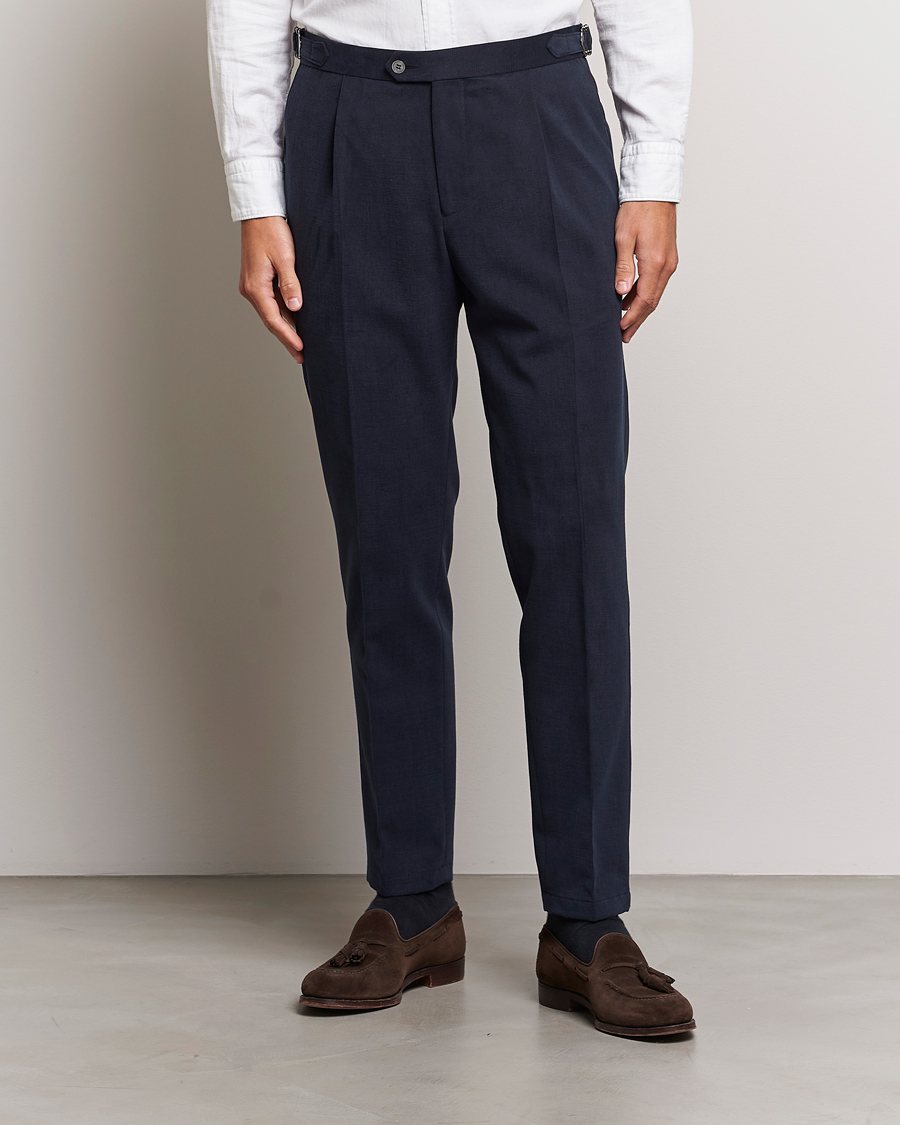 Herr | Byxor | Oscar Jacobson | Delon Brushed Cotton Trousers Navy