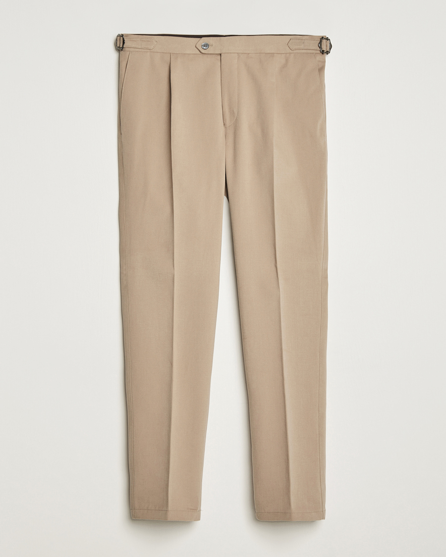 Herr | Byxor | Oscar Jacobson | Delon Brushed Cotton Trousers Beige