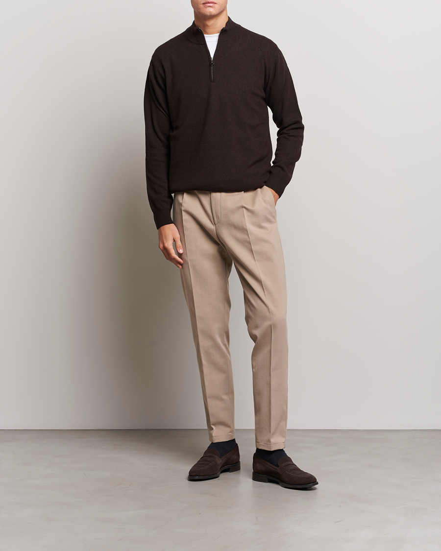 Herr | Byxor | Oscar Jacobson | Delon Brushed Cotton Trousers Beige