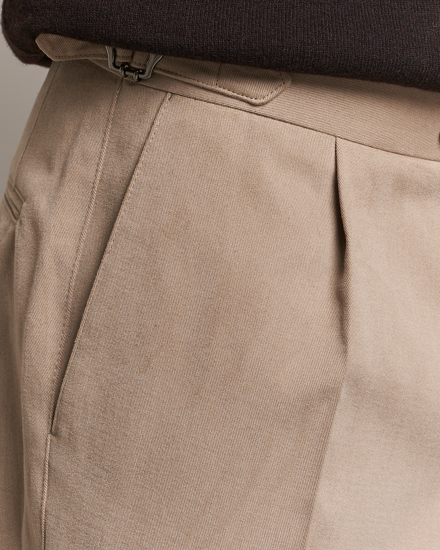 Herr | Byxor | Oscar Jacobson | Delon Brushed Cotton Trousers Beige