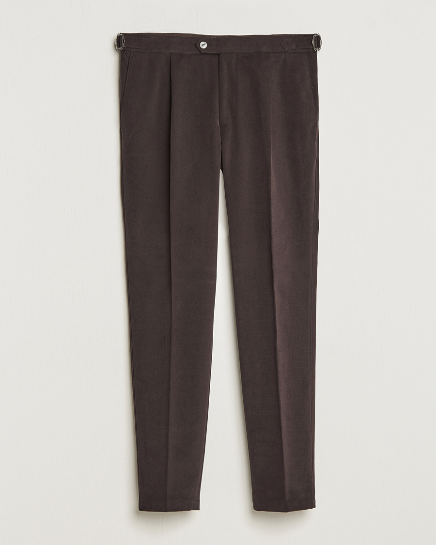 Herr | Byxor | Oscar Jacobson | Delon Brushed Cotton Trousers Brown