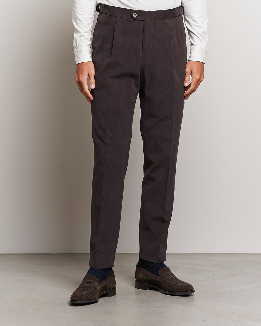 Herr | Byxor | Oscar Jacobson | Delon Brushed Cotton Trousers Brown