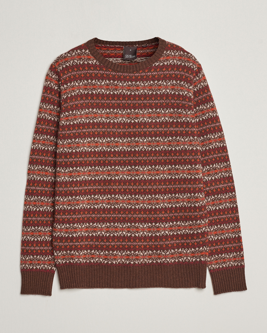 Herr | Tröjor | Oscar Jacobson | Pete Fairisle Wool/Cashmere Crewneck Red