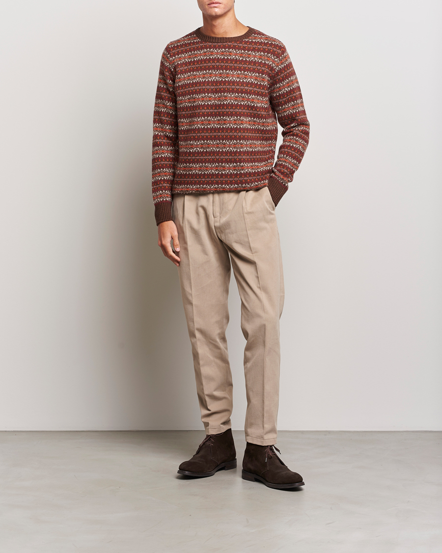 Herr | Tröjor | Oscar Jacobson | Pete Fairisle Wool/Cashmere Crewneck Red
