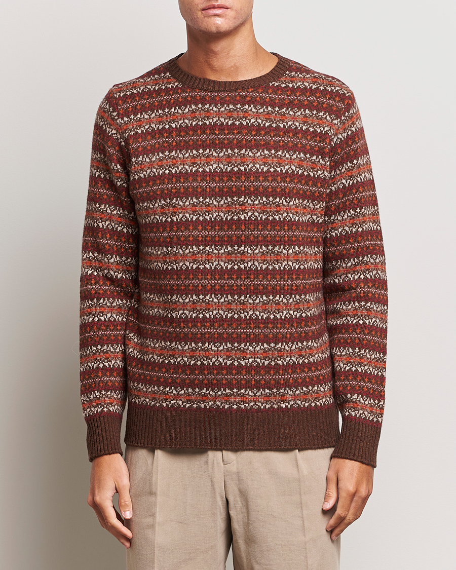 Herr | Tröjor | Oscar Jacobson | Pete Fairisle Wool/Cashmere Crewneck Red