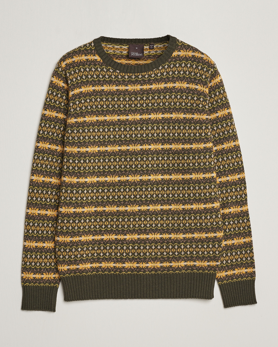 Herr | Tröjor | Oscar Jacobson | Pete Fairisle Wool/Cashmere Crewneck Green