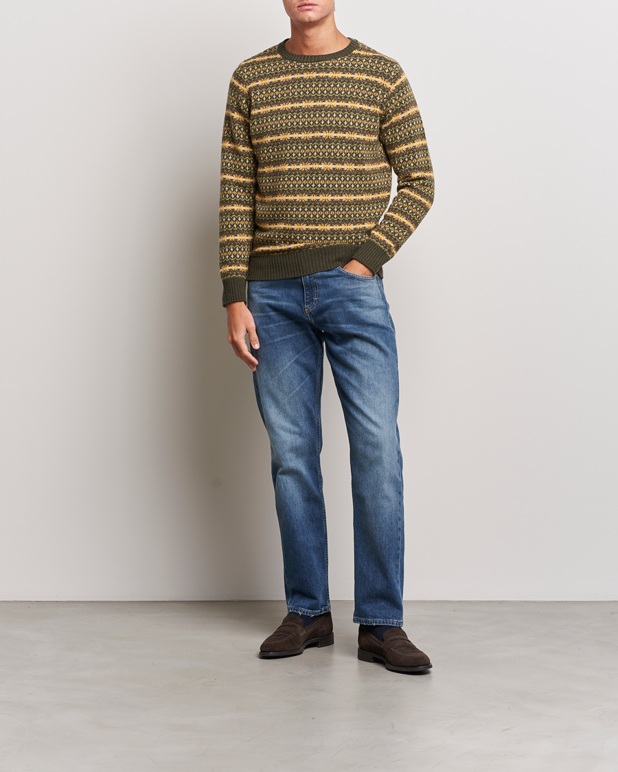 Herr | Tröjor | Oscar Jacobson | Pete Fairisle Wool/Cashmere Crewneck Green
