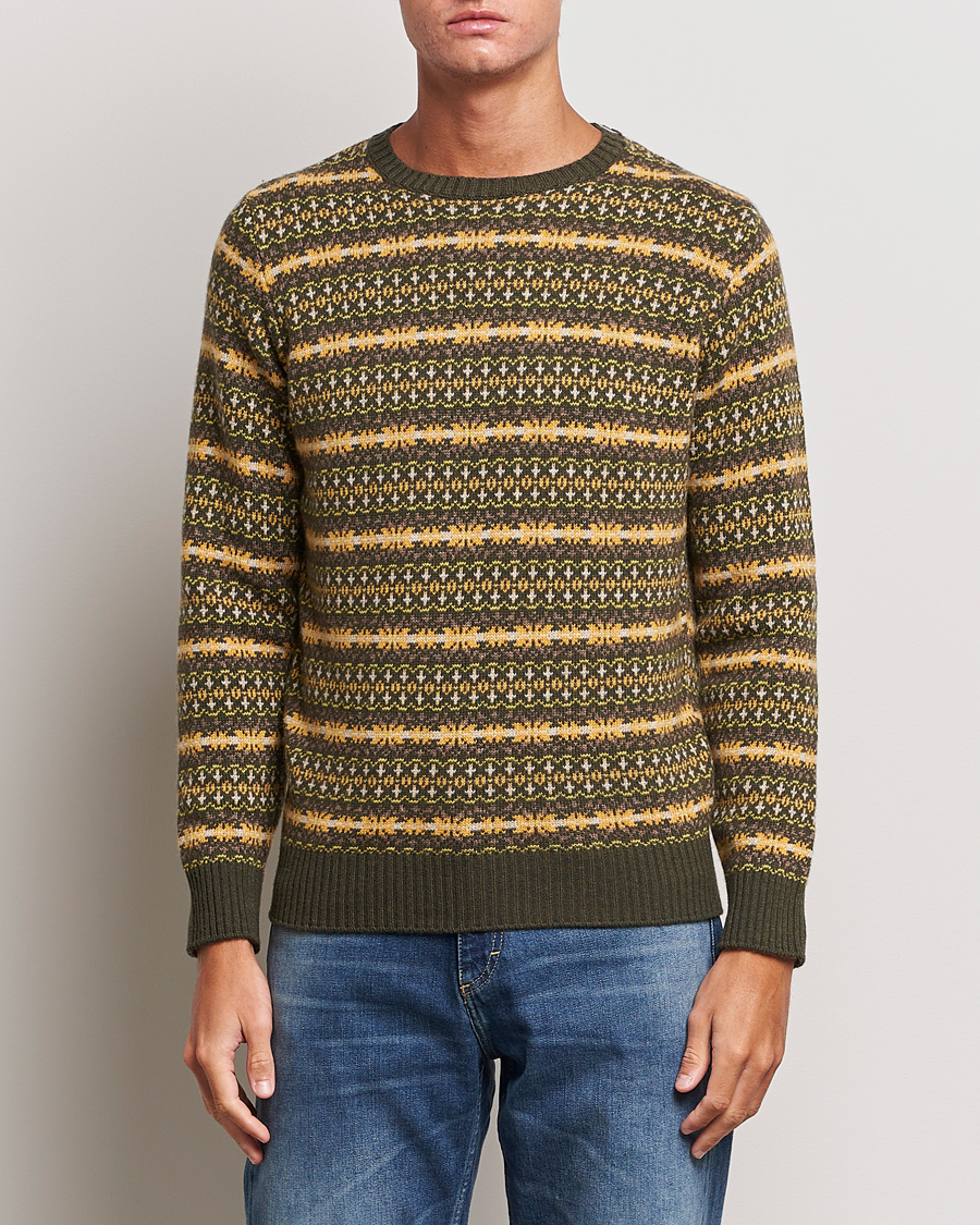 Herr | Tröjor | Oscar Jacobson | Pete Fairisle Wool/Cashmere Crewneck Green
