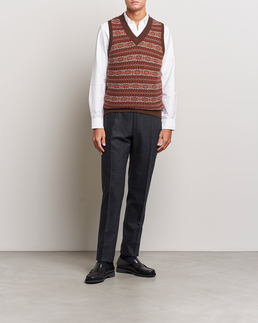 Herr | Tröjor | Oscar Jacobson | Lucas Fairisle Wool/Cashmere Vest Red