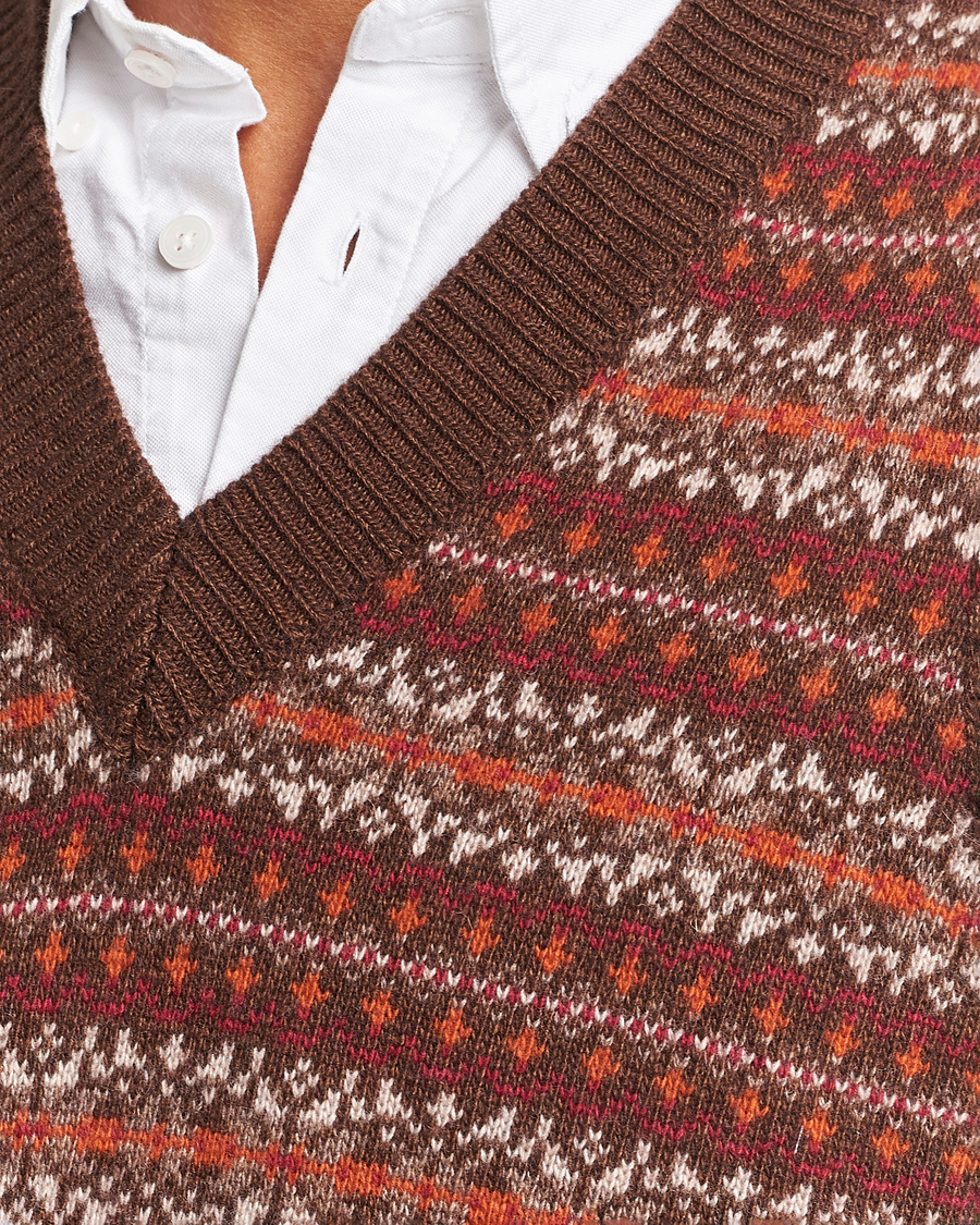 Herr | Tröjor | Oscar Jacobson | Lucas Fairisle Wool/Cashmere Vest Red