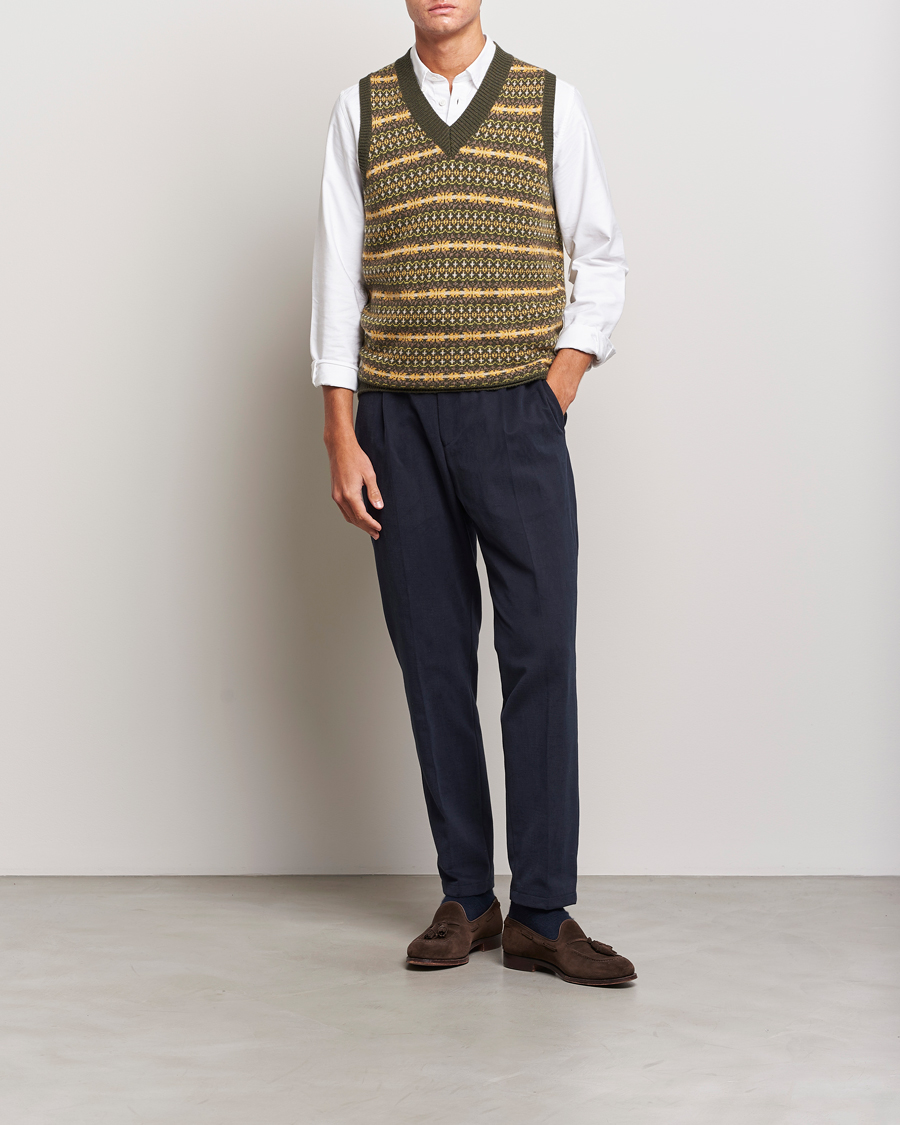 Herr | Tröjor | Oscar Jacobson | Lucas Fairisle Wool/Cashmere Vest Green