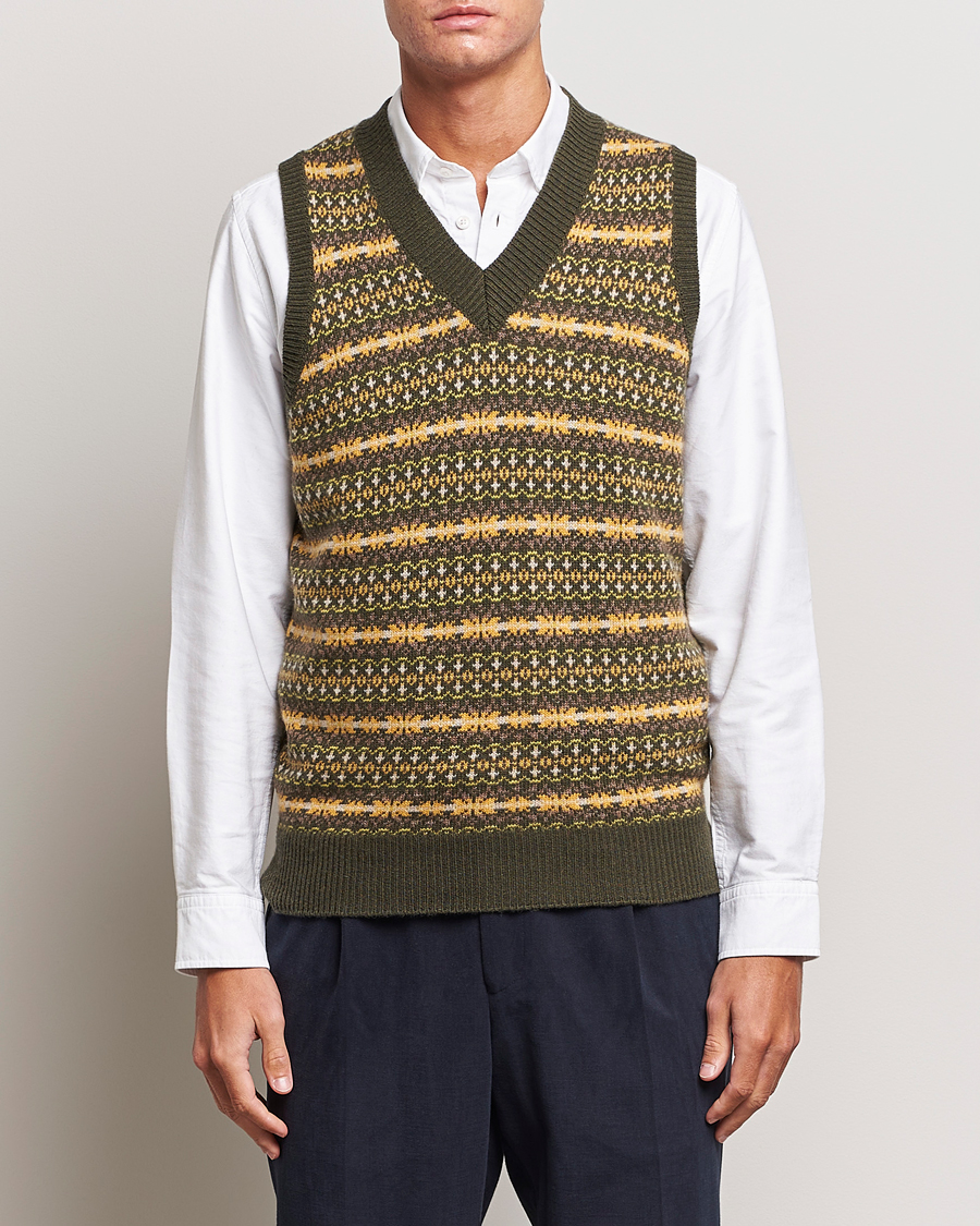 Herr | Tröjor | Oscar Jacobson | Lucas Fairisle Wool/Cashmere Vest Green