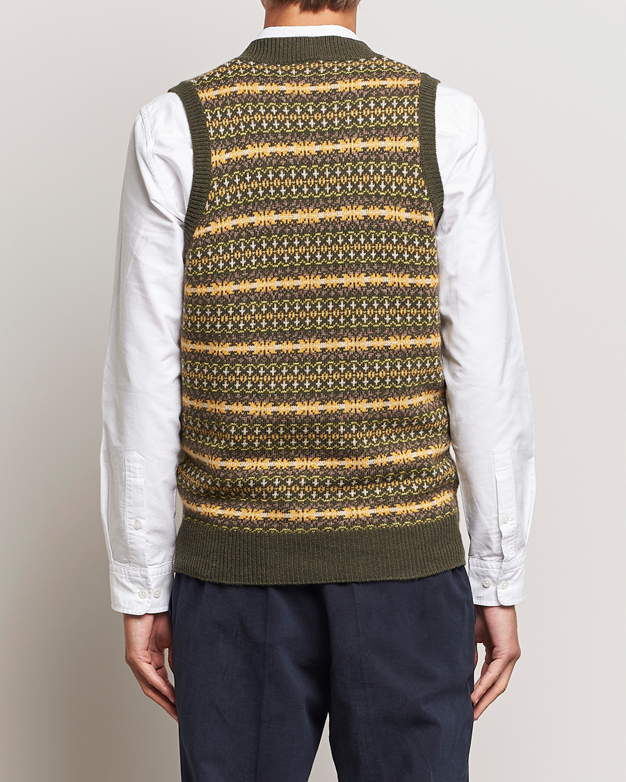 Herr | Tröjor | Oscar Jacobson | Lucas Fairisle Wool/Cashmere Vest Green