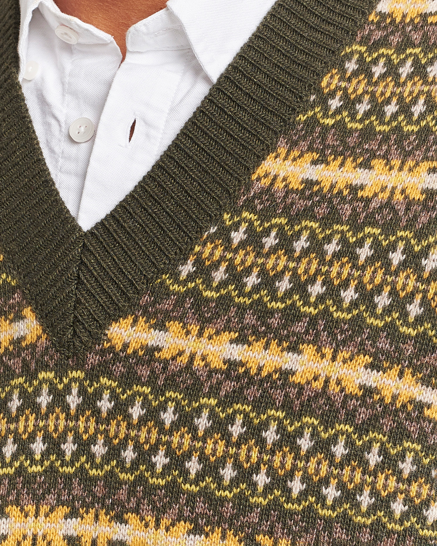 Herr | Tröjor | Oscar Jacobson | Lucas Fairisle Wool/Cashmere Vest Green