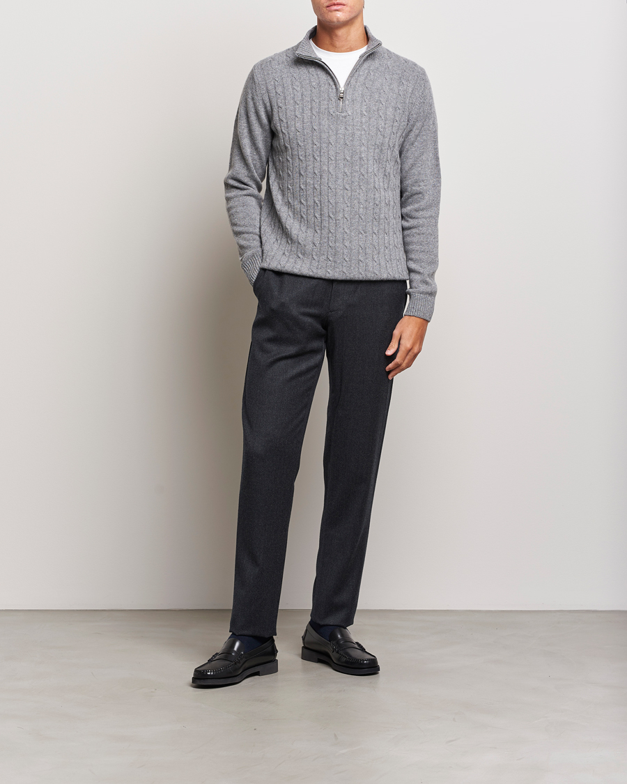 Herr | Tröjor | Oscar Jacobson | Percy Wool/Cashmere Knitted Half Zip Grey Melange